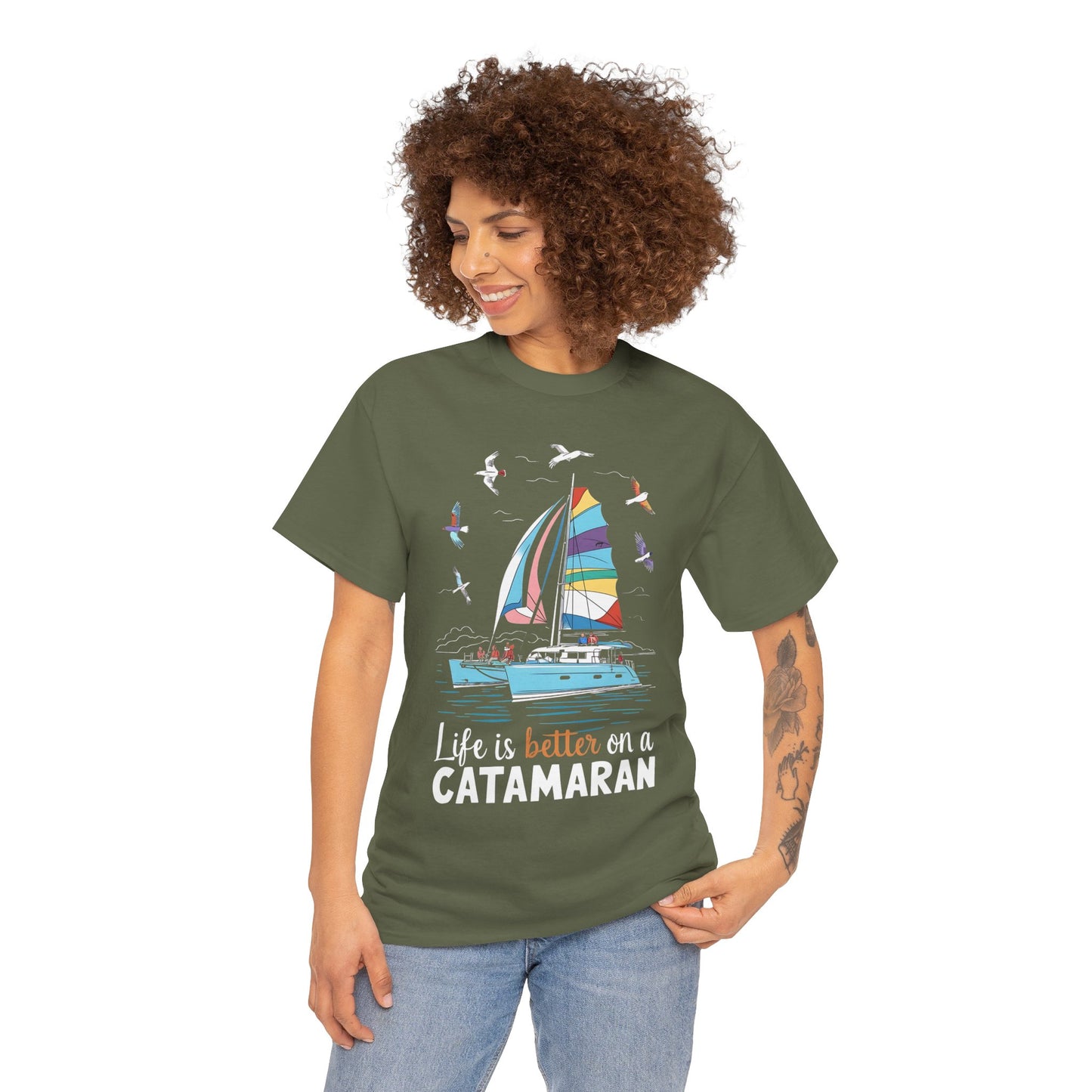 Life is Better on a Catamaran - Unisex Heavy Cotton Tee