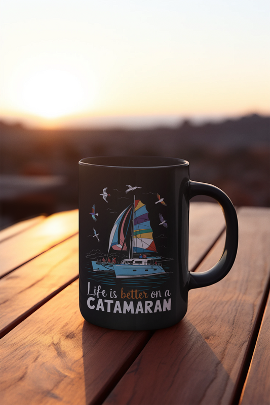 Life is Better on a Catamaran - Black Mug (11oz, 15oz)